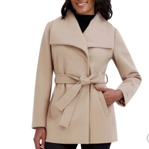 🎈SALE Tahari Ladies' Faux Wool Wrap Coat Cream